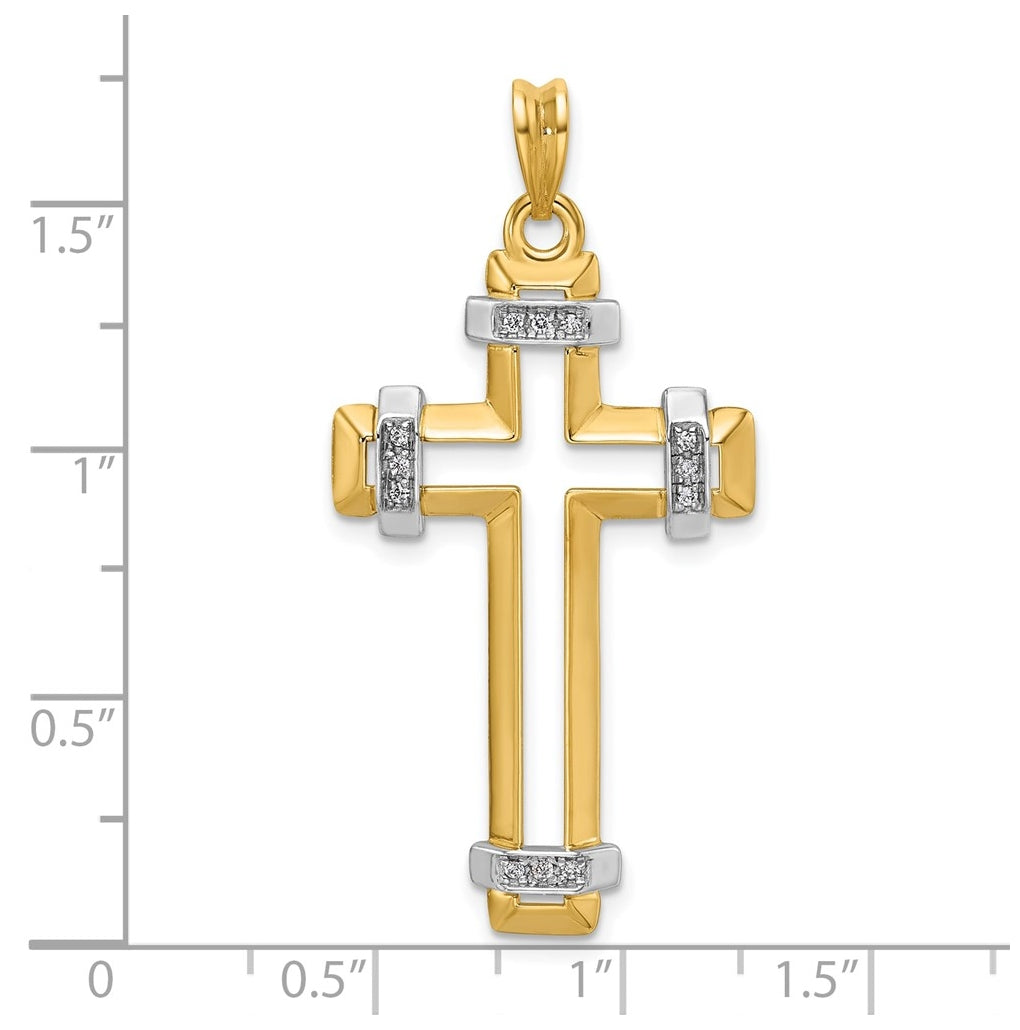 14K Two-tone IBGoodman Polished Cut Out Diamond Cross Pendant