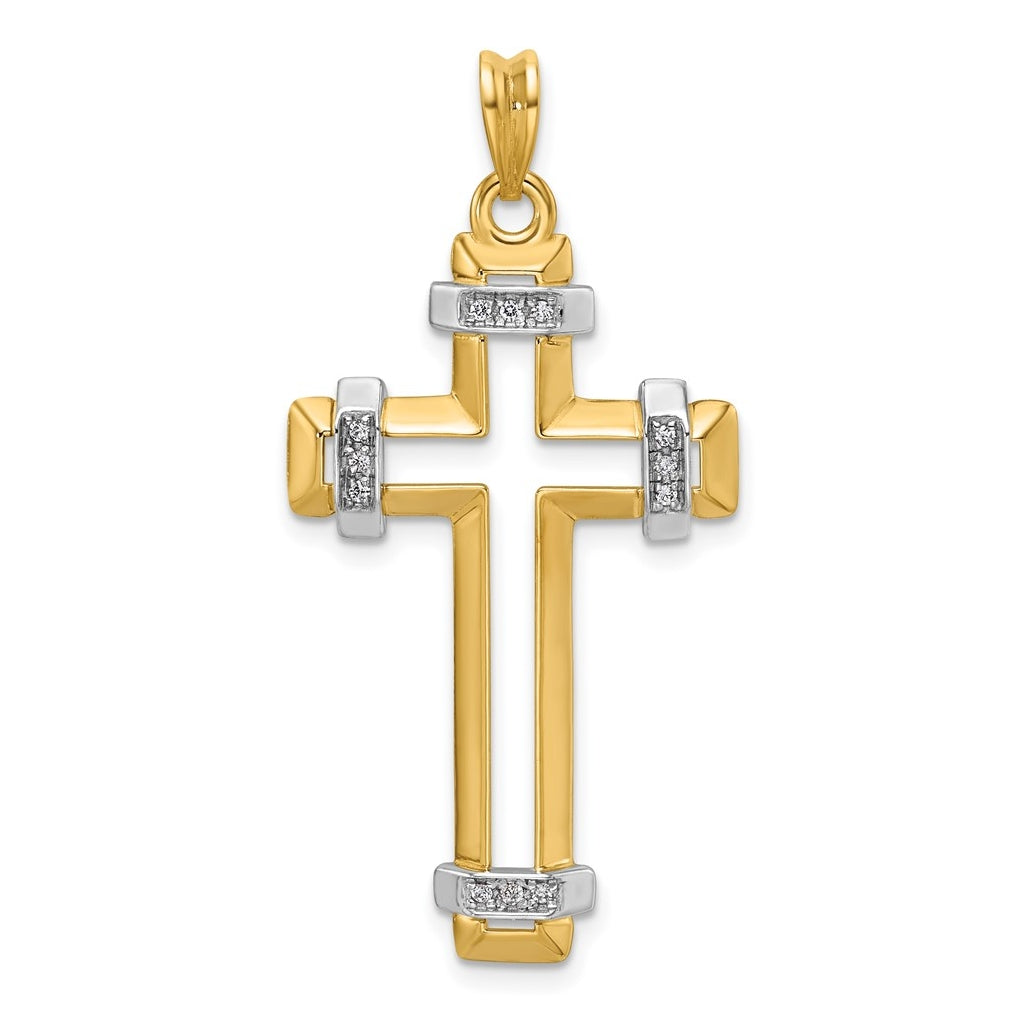 14K Two-tone IBGoodman Polished Cut Out Diamond Cross Pendant