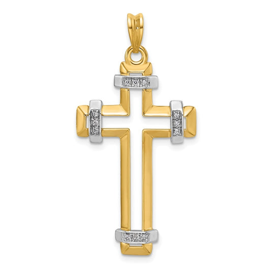 14K Two-tone IBGoodman Polished Cut Out Diamond Cross Pendant