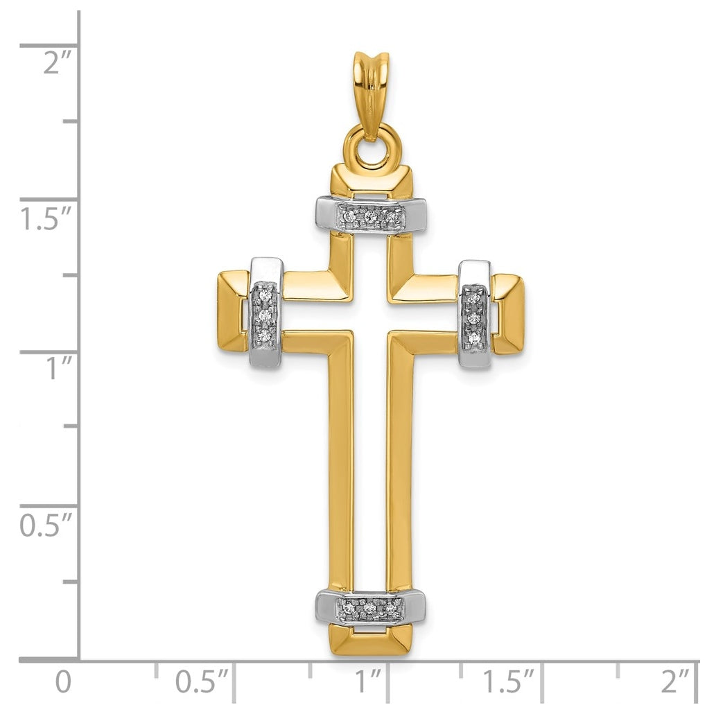 14K Two-tone IBGoodman Polished Cut Out Diamond Cross Pendant