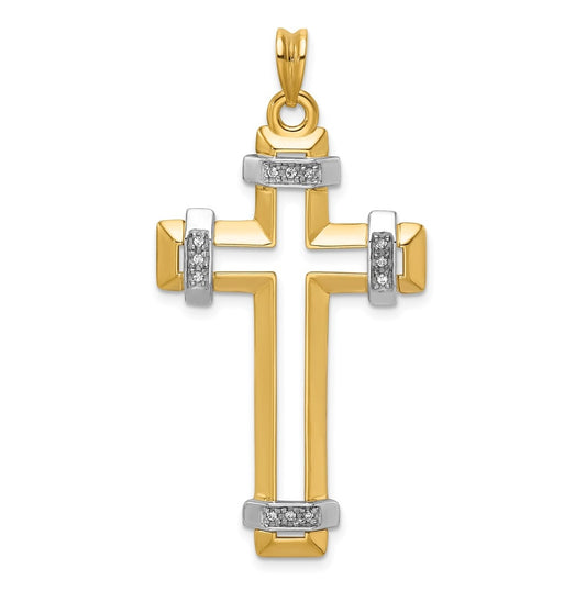 14K Two-tone IBGoodman Polished Cut Out Diamond Cross Pendant