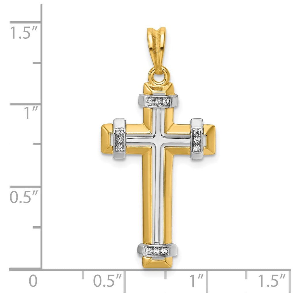 14K Two-tone IBGoodman Polished Diamond Cross Pendant