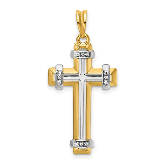 14K Two-tone IBGoodman Polished Diamond Cross Pendant