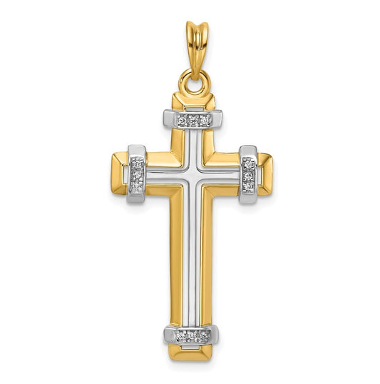 14K Two-tone IBGoodman Polished Diamond Cross Pendant