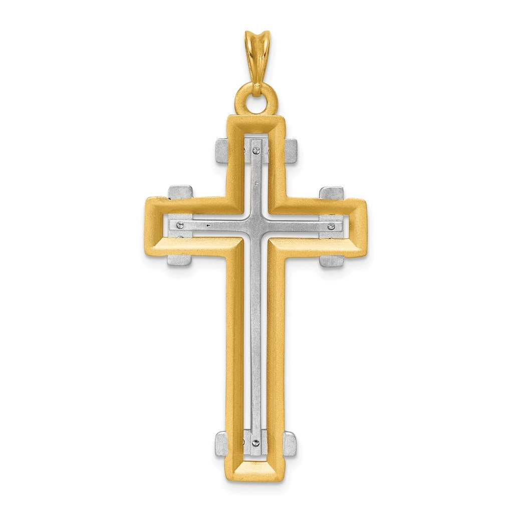 14K Two-tone IBGoodman Polished Diamond Cross Pendant