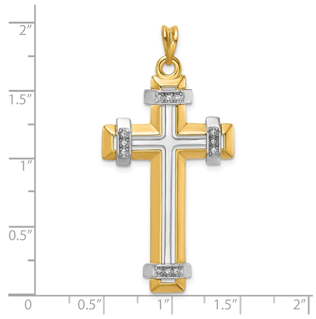 14K Two-tone IBGoodman Polished Diamond Cross Pendant