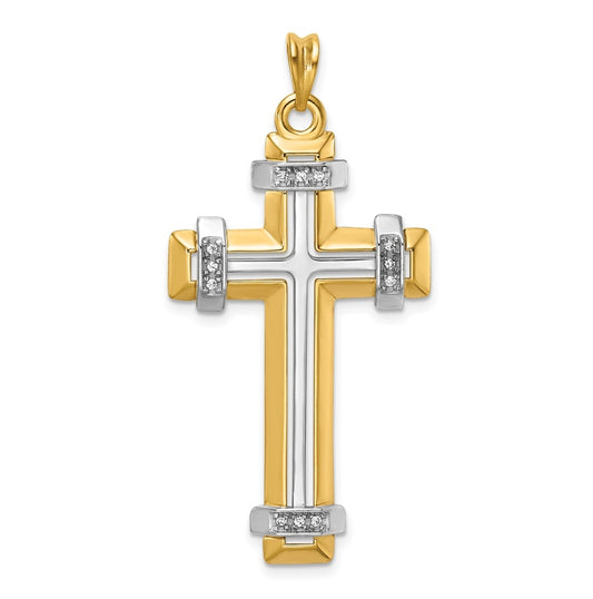 14K Two-tone IBGoodman Polished Diamond Cross Pendant