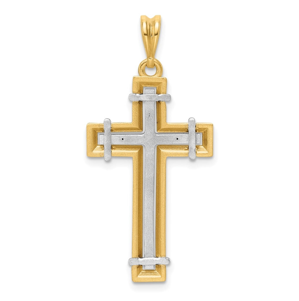 14K Two-tone IBGoodman Polished Open Center Cross Pendant