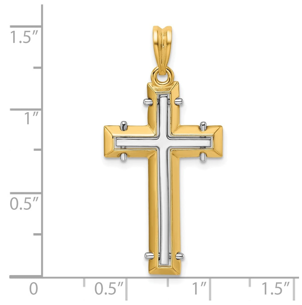 14K Two-tone IBGoodman Polished Open Center Cross Pendant