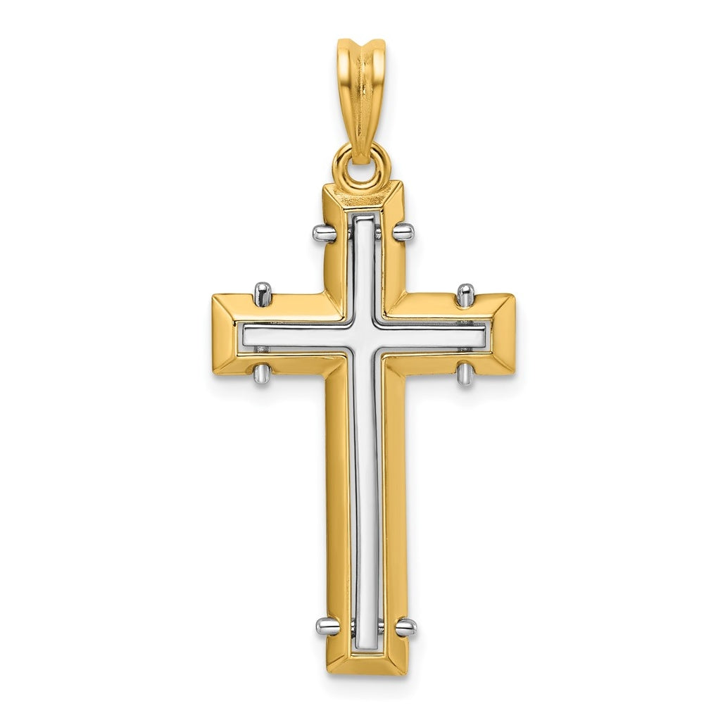 14K Two-tone IBGoodman Polished Open Center Cross Pendant