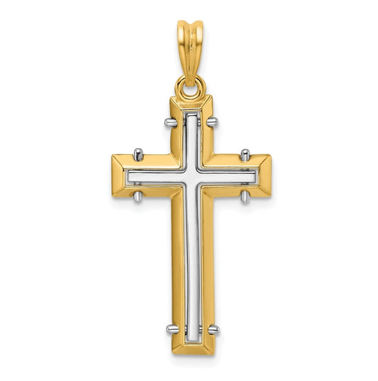 14K Two-tone IBGoodman Polished Open Center Cross Pendant