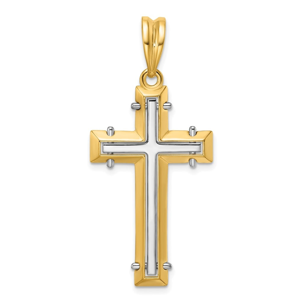 14K Two-tone IBGoodman Polished Open Center Cross Pendant