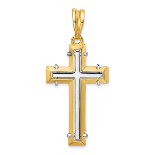 14K Two-tone IBGoodman Polished Open Center Cross Pendant