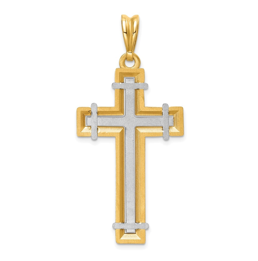 14K Two-tone IBGoodman Polished Open Center Cross Pendant