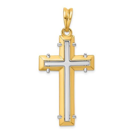 14K Two-tone IBGoodman Polished Open Center Cross Pendant