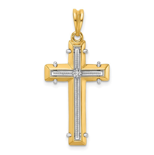 14K Two-tone IBGoodman Polished Lab Grown Diamond Cross Pendant