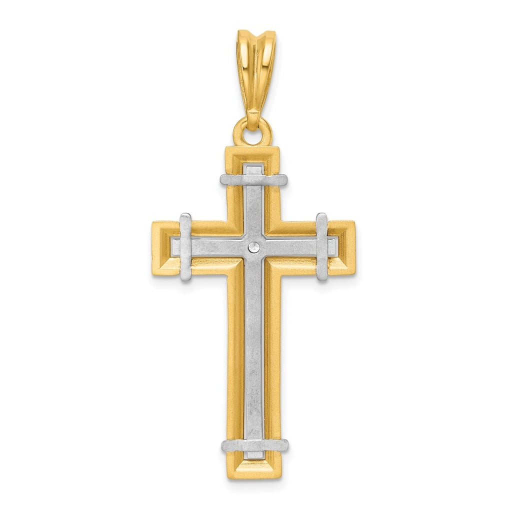 14k Two-Tone Gold 35.37x21.6 mm Lab Grown VS/SI+ G+ Diamond Cross