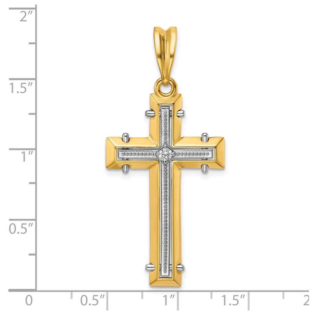 14k Two-Tone Gold 35.37x21.6 mm Lab Grown VS/SI+ G+ Diamond Cross