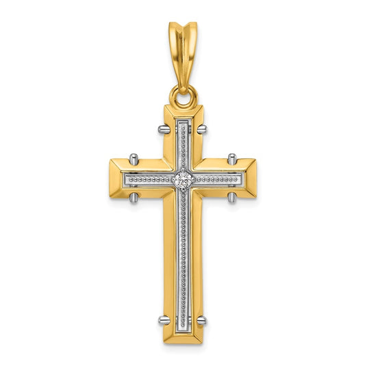 14K Two-tone IBGoodman Polished Lab Grown Diamond Cross Pendant