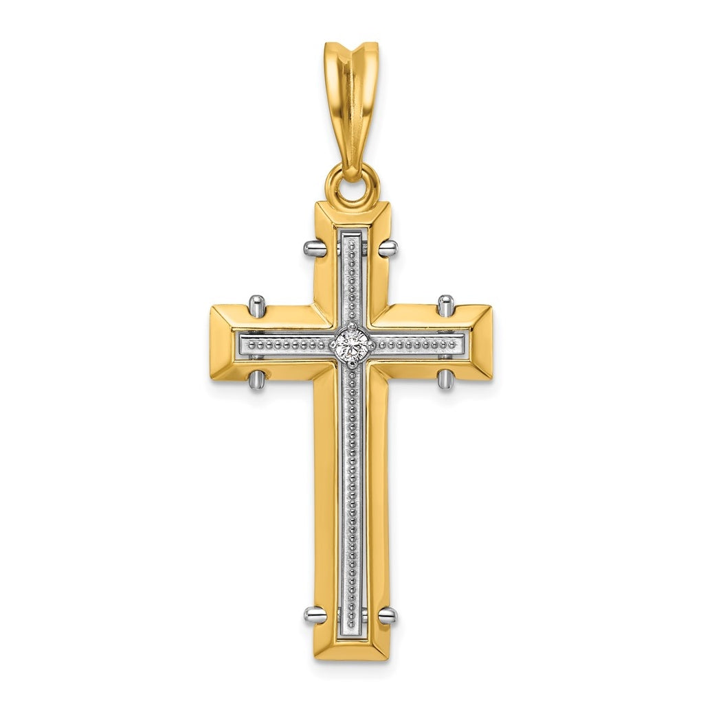 14k Two-Tone Gold 35.37x21.6 mm Lab Grown VS/SI+ G+ Diamond Cross