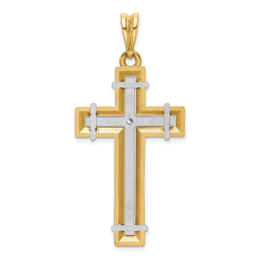 14K Two-tone IBGoodman Polished Lab Grown Diamond Cross Pendant