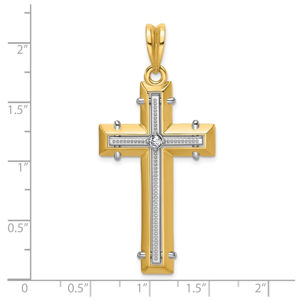 14K Two-tone IBGoodman Polished Lab Grown Diamond Cross Pendant