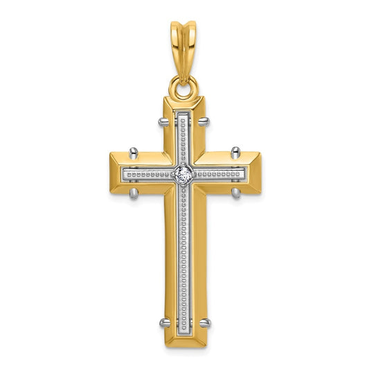 14K Two-tone IBGoodman Polished Lab Grown Diamond Cross Pendant