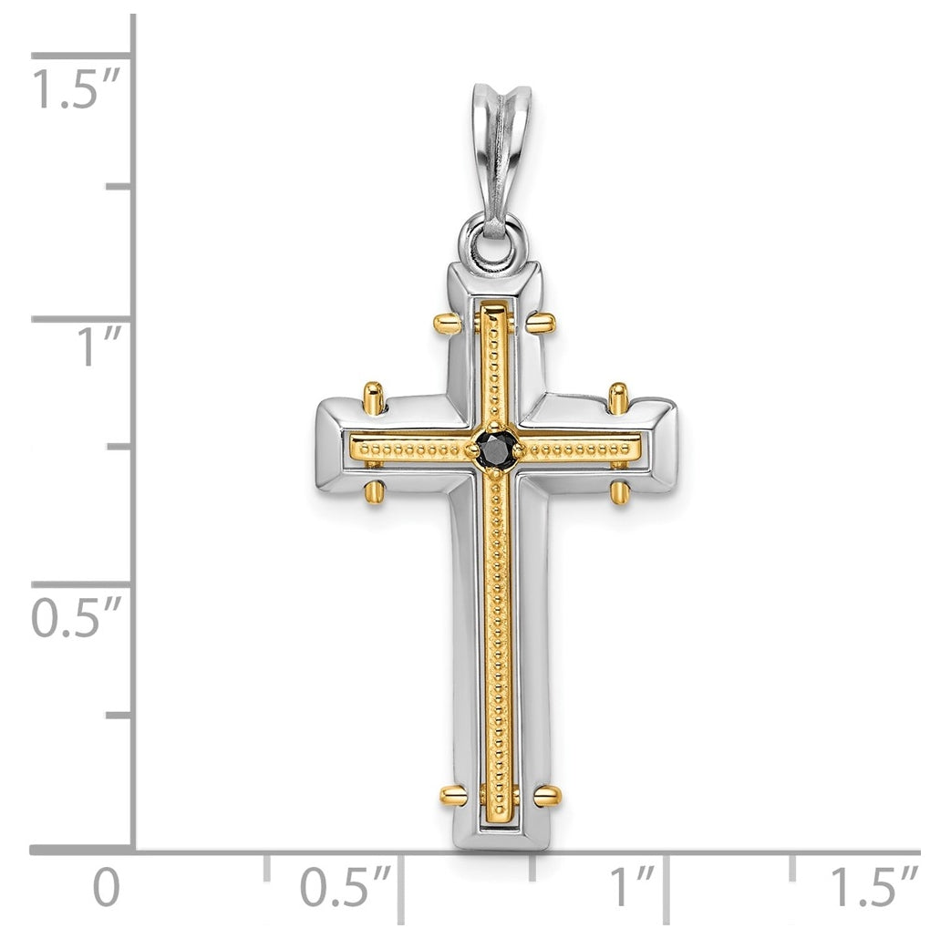 14K Two-tone IBGoodman Polished Black Diamond Cross Pendant