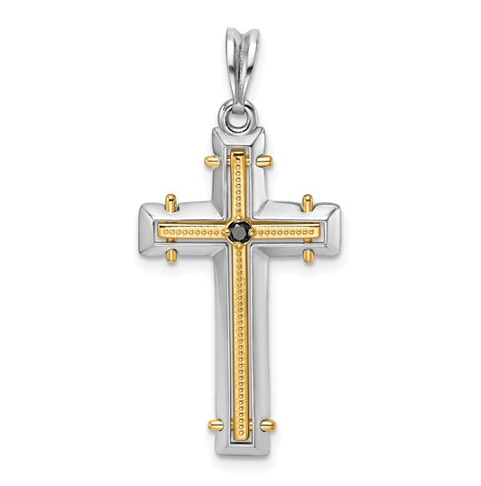 14K Two-tone IBGoodman Polished Black Diamond Cross Pendant