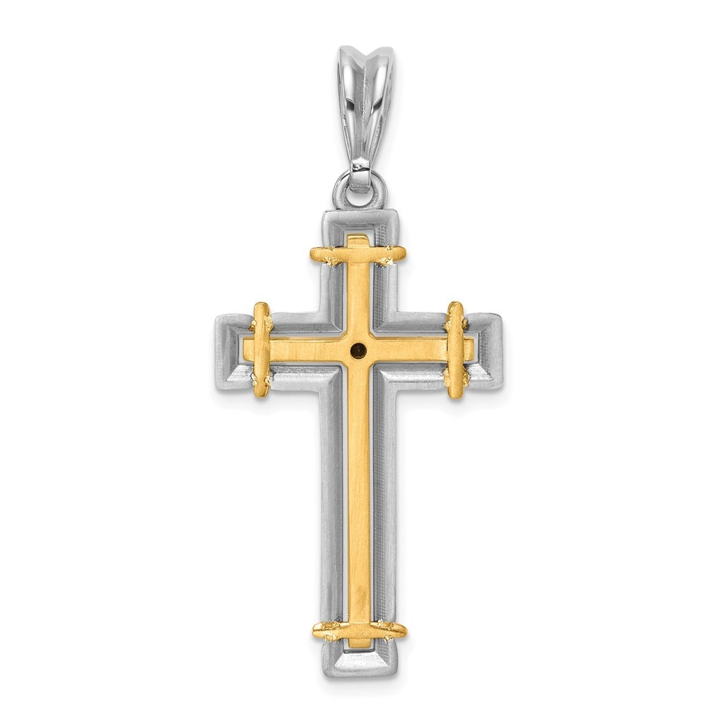14K Two-tone IBGoodman Polished Black Diamond Cross Pendant