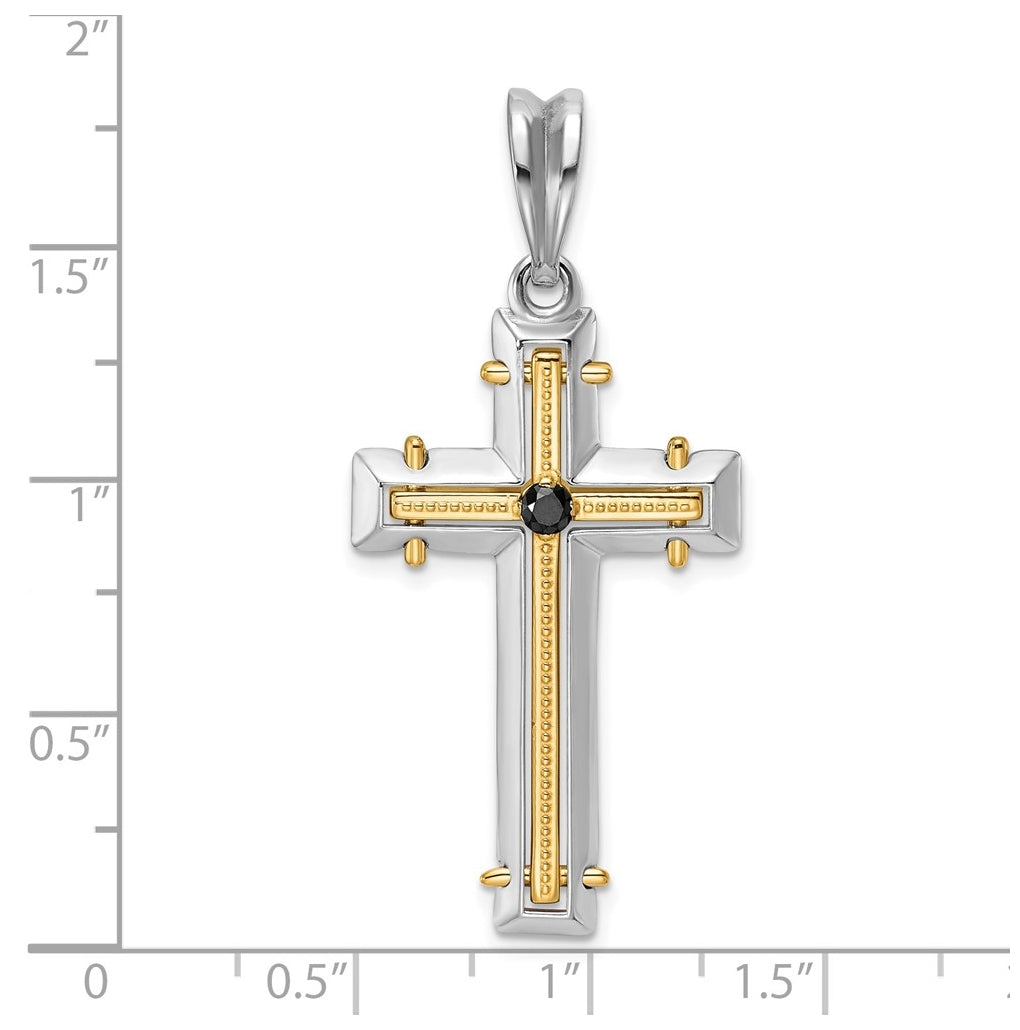 14K Two-tone IBGoodman Polished Black Diamond Cross Pendant
