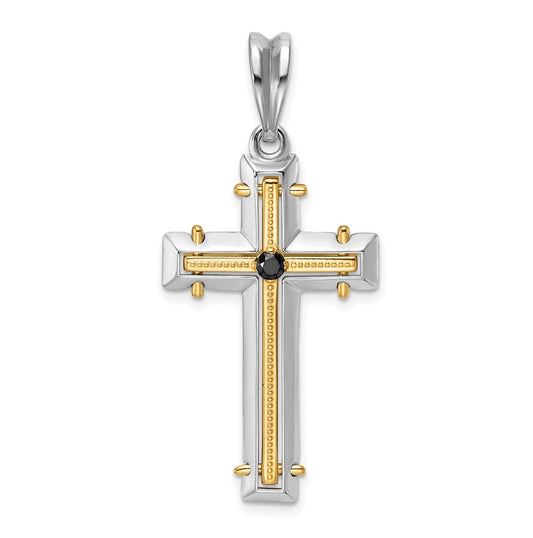 14K Two-tone IBGoodman Polished Black Diamond Cross Pendant