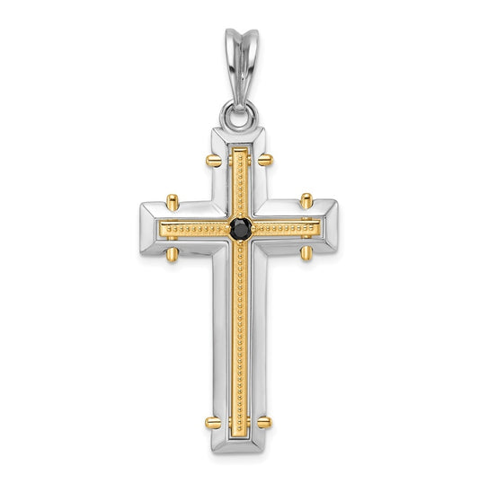 14K Two-tone IBGoodman Polished Black Diamond Cross Pendant