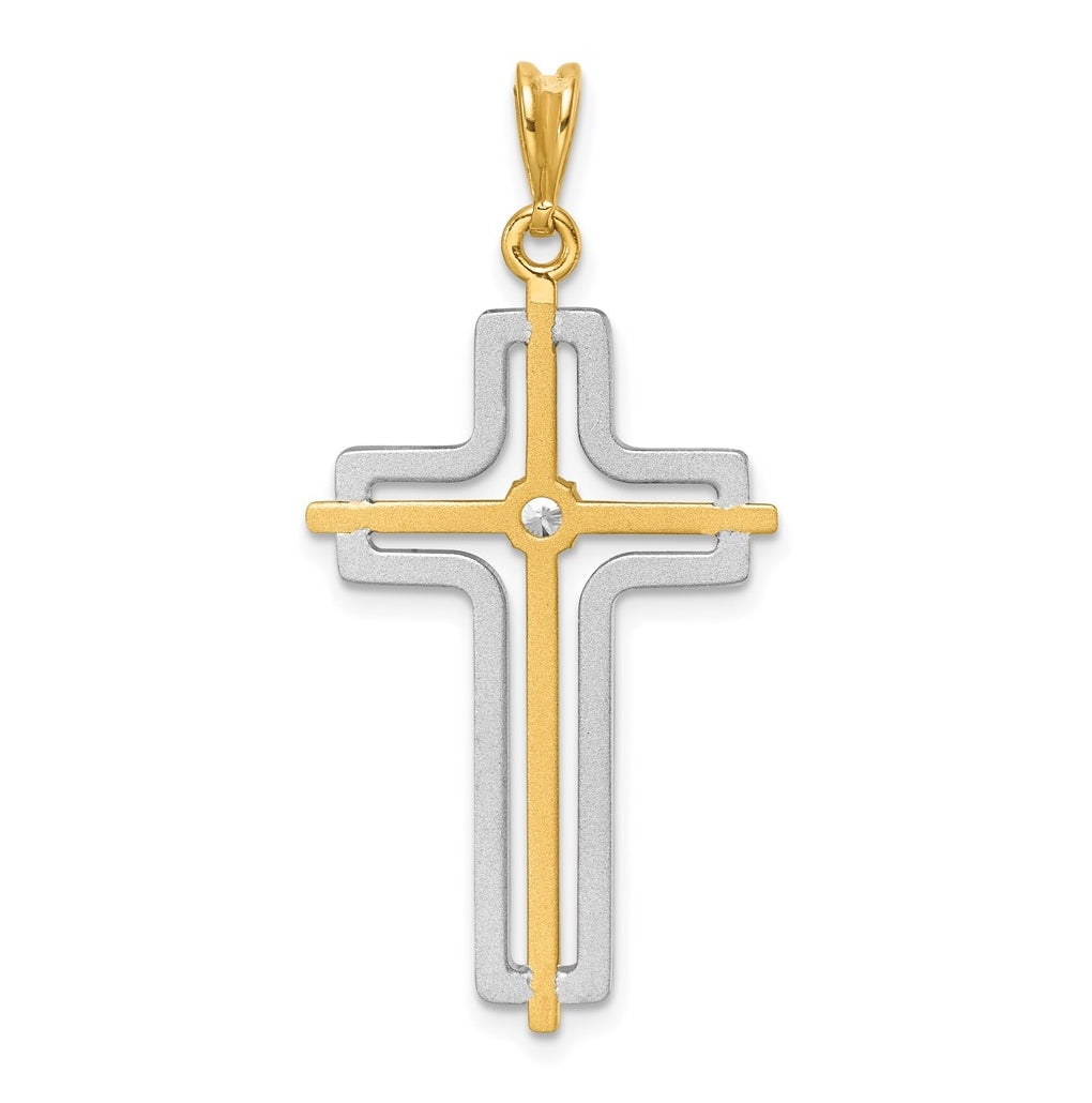 14K Two-tone IBGoodman Polished Cross Lab Grown Diamond Pendant