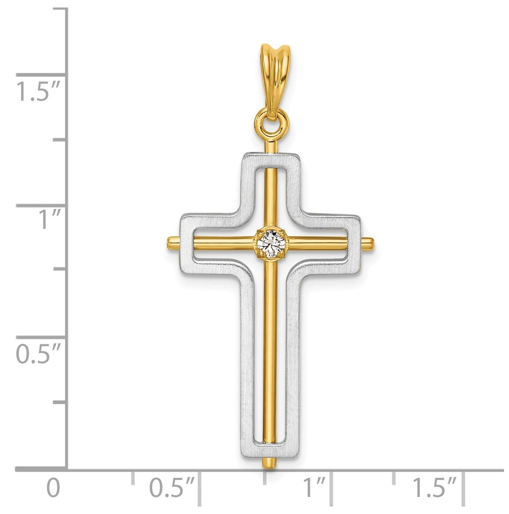 14K Two-tone IBGoodman Polished Cross Lab Grown Diamond Pendant