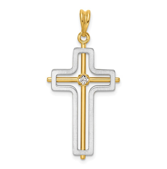 14K Two-tone IBGoodman Polished Cross Lab Grown Diamond Pendant