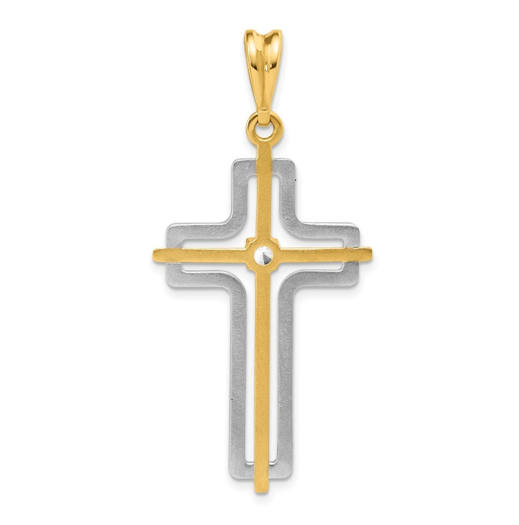 14K Two-tone IBGoodman Polished Cross Lab Grown Diamond Pendant