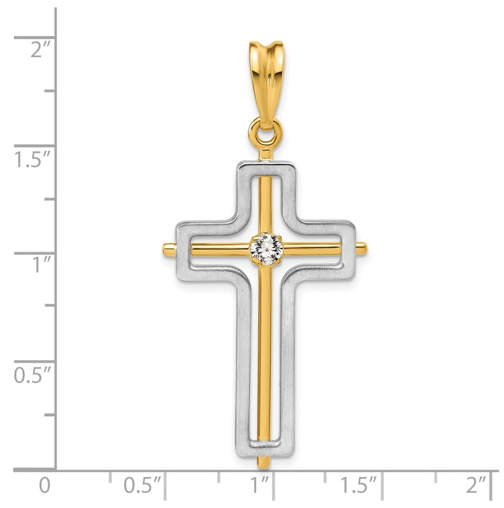 14K Two-tone IBGoodman Polished Cross Lab Grown Diamond Pendant