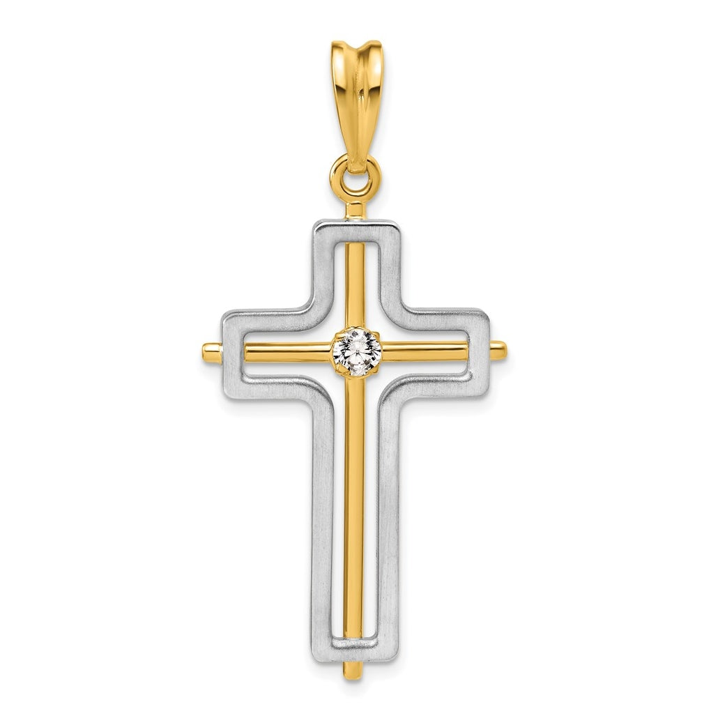 14K Two-tone IBGoodman Polished Cross Lab Grown Diamond Pendant