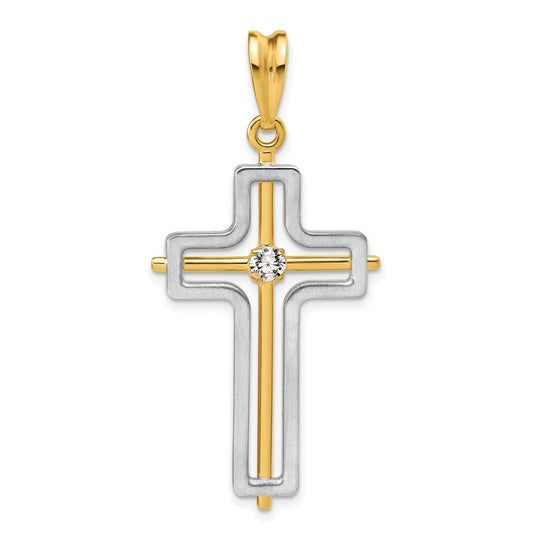 14K Two-tone IBGoodman Polished Cross Lab Grown Diamond Pendant