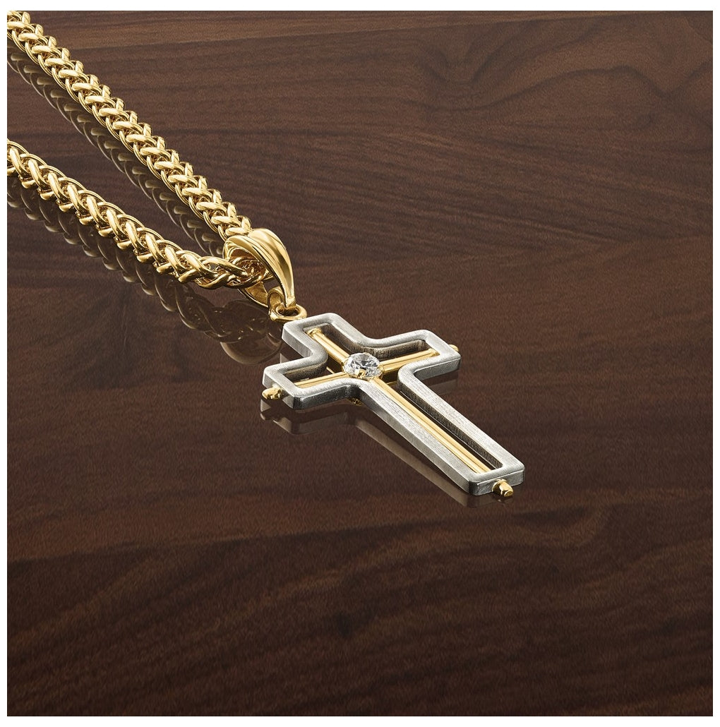 14K Two-tone IBGoodman Polished Cross Lab Grown Diamond Pendant