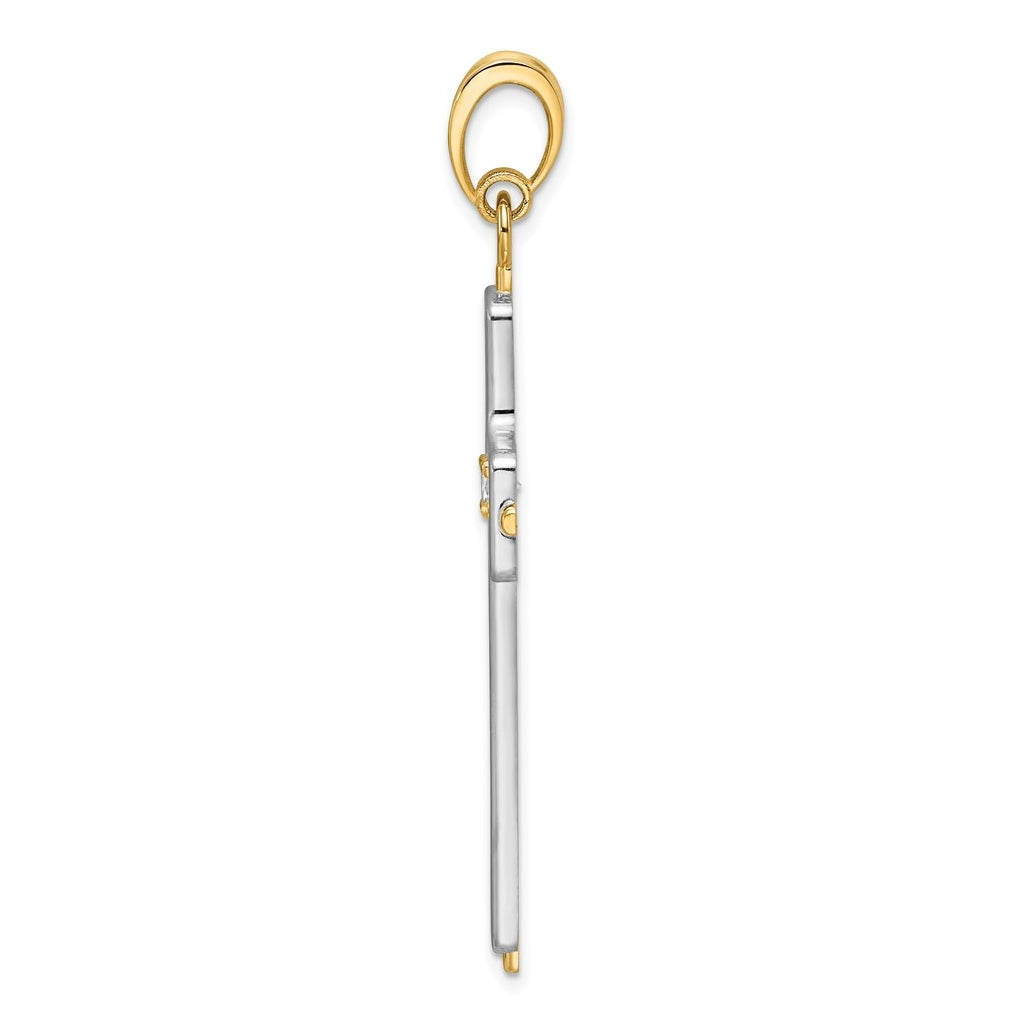 14K Two-tone IBGoodman Polished Cross Lab Grown Diamond Pendant