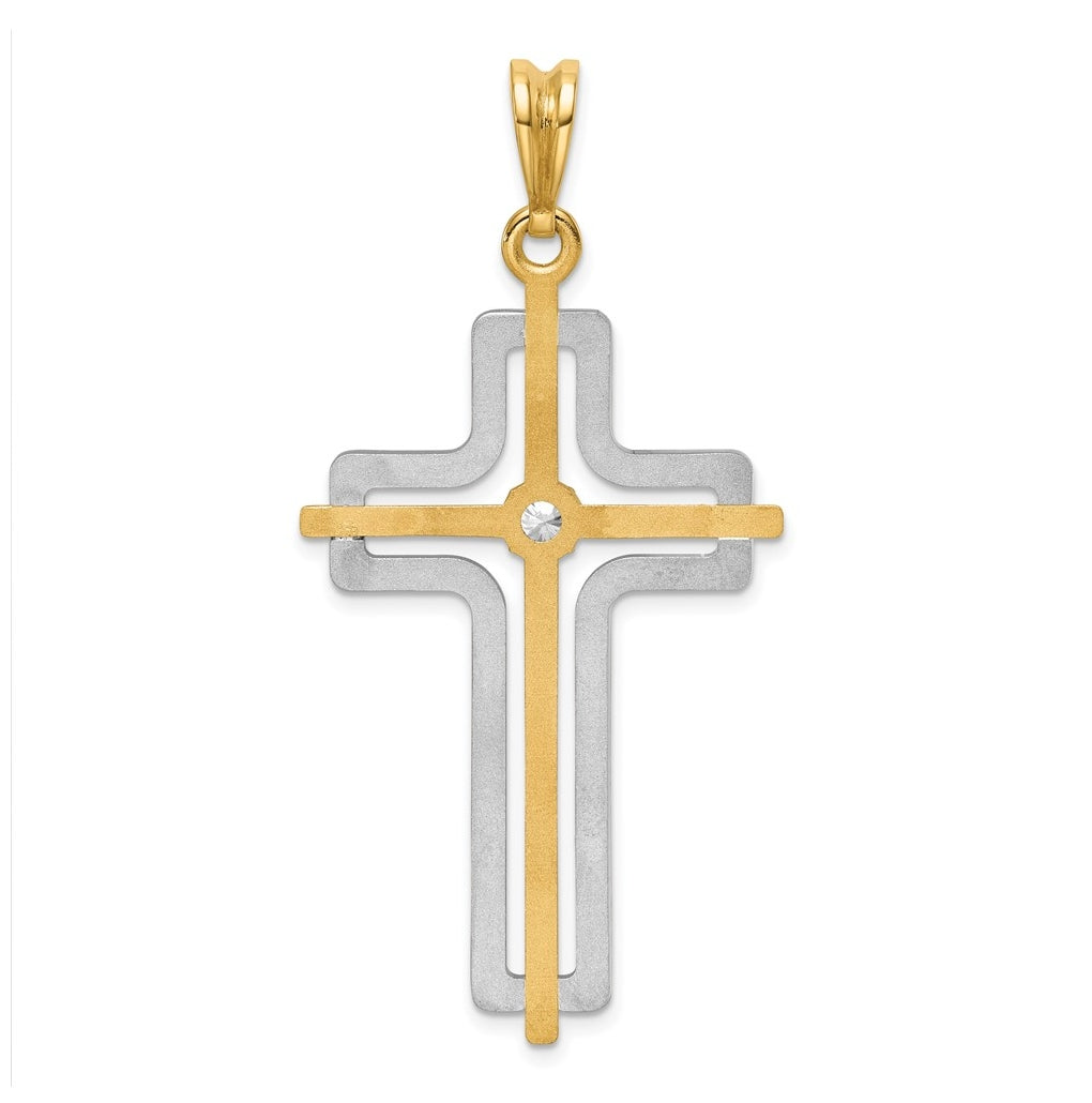 14K Two-tone IBGoodman Polished Cross Lab Grown Diamond Pendant