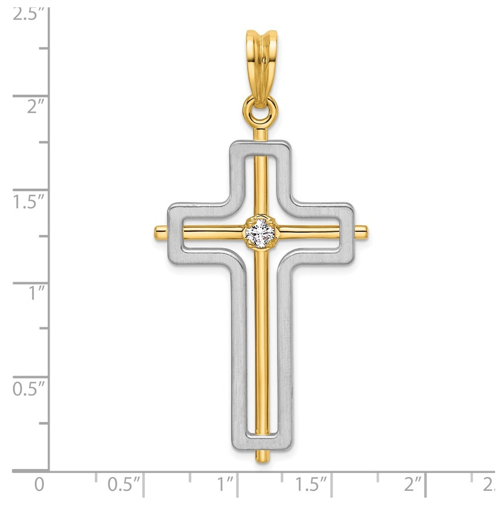 14K Two-tone IBGoodman Polished Cross Lab Grown Diamond Pendant