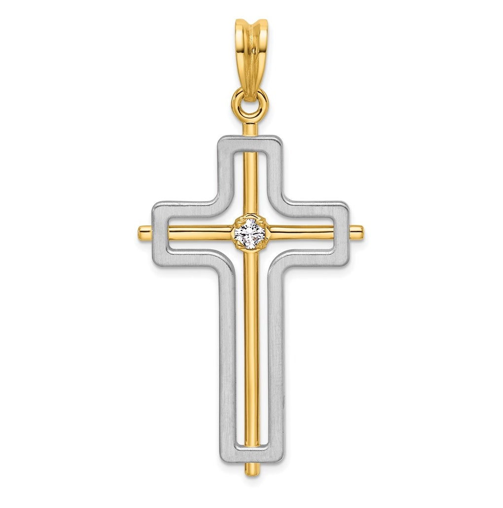 14K Two-tone IBGoodman Polished Cross Lab Grown Diamond Pendant