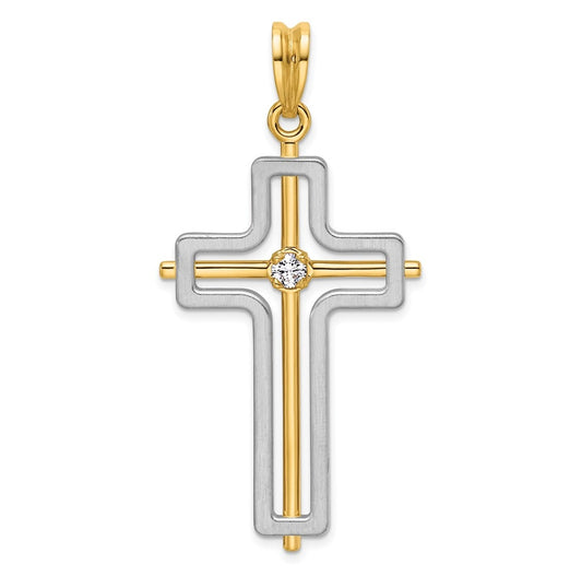 14K Two-tone IBGoodman Polished Cross Lab Grown Diamond Pendant