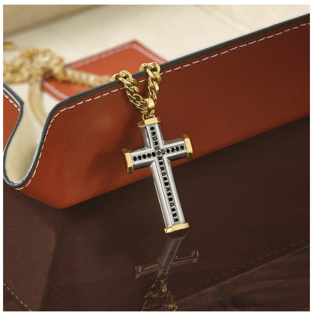 14K Two-tone IBGoodman Polished Black Diamond Cross Pendant