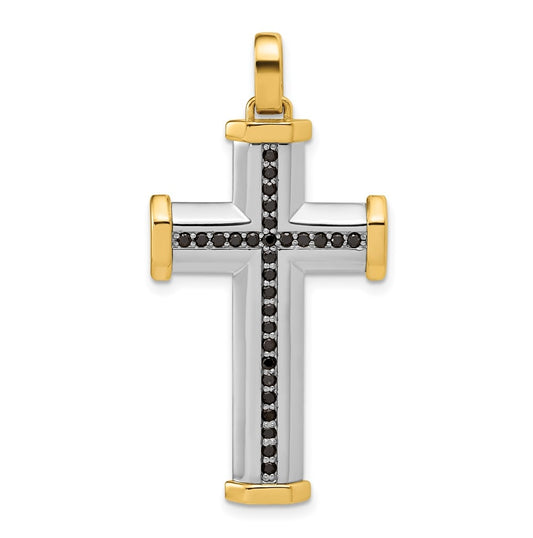 14K Two-tone IBGoodman Polished Black Diamond Cross Pendant