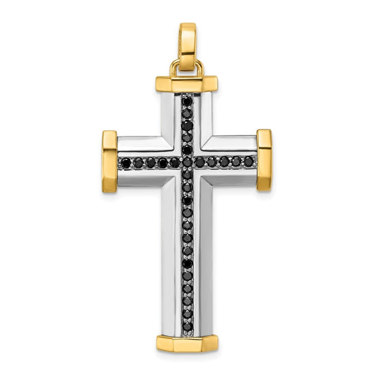 14K Two-tone IBGoodman Polished Black Diamond Cross Pendant