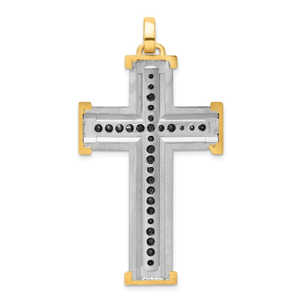 14K Two-tone IBGoodman Polished Black Diamond Cross Pendant